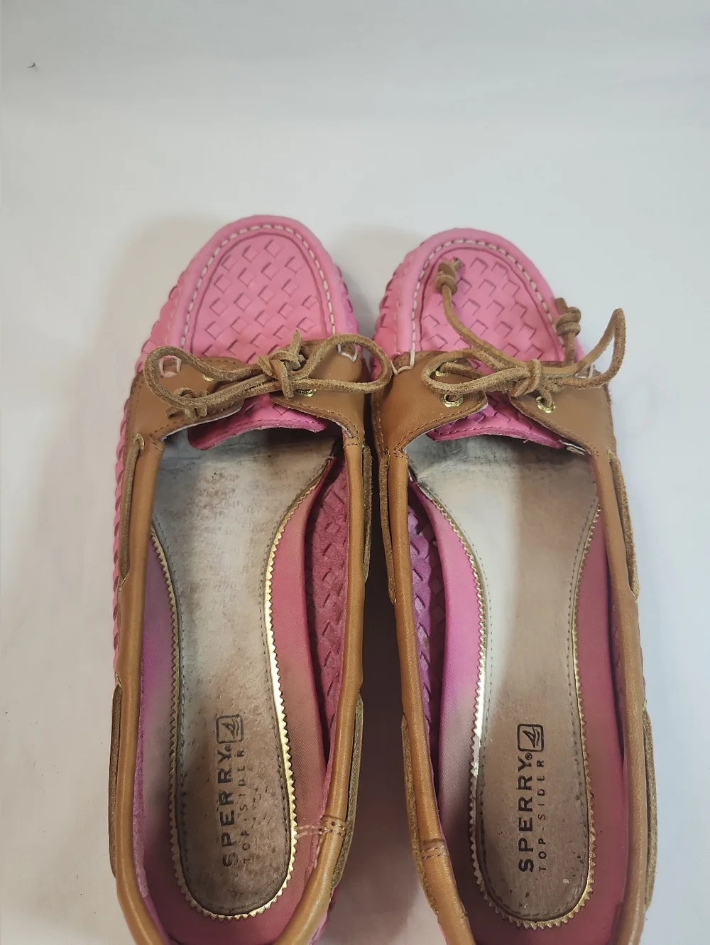 Women's Sperry Top-Sider Audrey Woven Boat Shoe  Pink W Leather Trim Size 9.5 - Picture 4 of 10